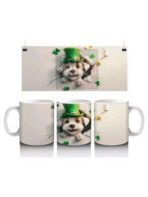 Şans Şapkası Takan Beyaz Köpek – Baskılı Kahve Kupası