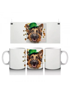 Şans Sembolleriyle Çevrili Leprechaun Alman Kurdu - Baskılı kahve kupası