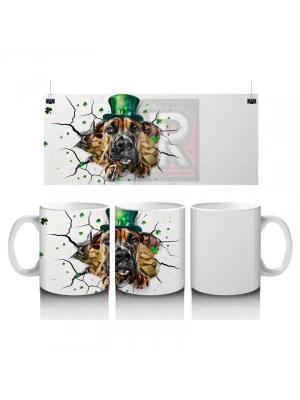 Şapkalı Boksör Köpek ve Yonca Teması – Baskılı Kahve Kupası