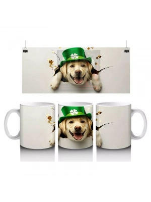 Şapkalı Sarı Köpek ve Yeşil Arka Plan – Baskılı Kahve Kupası