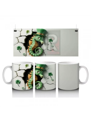 Şapkalı Yeşil Timsah ve Yonca Yaprakları – Baskılı Kahve Kupası