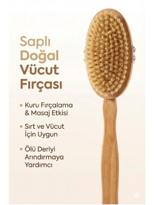 ® Saplı Doğal Vücut Fırçası – Sırt İçin Uzun Saplı, Kuru Fırçalama ve Masaj Etkili