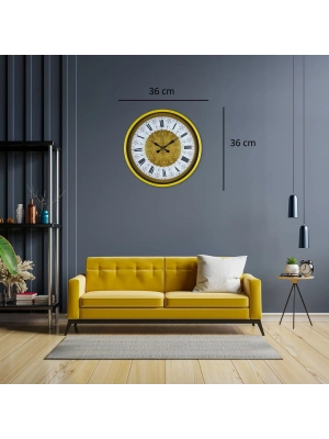 Sarı 36 Cm Desenli Dekoratif Duvar Saati