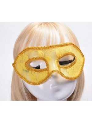 Sarı Dantel Tül Parti Maskesi