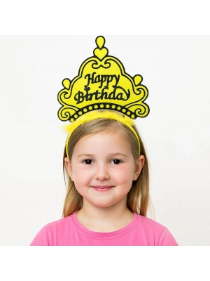 Sarı Happy Birthday Prenses Tacı – Doğum Günü Taç Aksesuarı