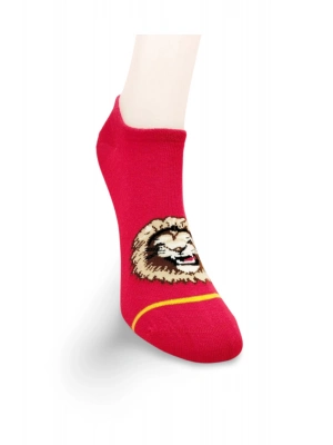 Sarı Kırmızı Aslan Desenli Sportif Unisex  Kısa Bilek Çorap Yazlık 1 Çift