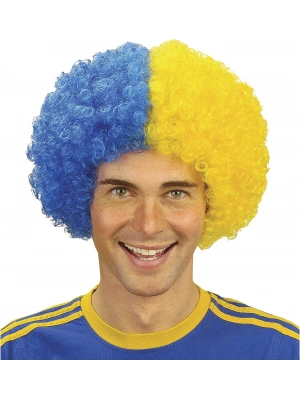 Sarı Lacivert Kıvırcık Afro Bonus Peruk Taraftar Bonus Saç