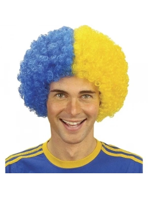 Sarı Lacivert Kıvırcık Afro Bonus Taraftar Peruğu