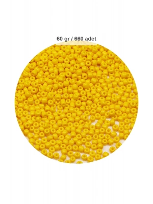 Sarı Renk 4 mm Yaklaşık 660 adet / 60 gram Cam Boncuk Oya Yazma Bileklik ve Kolye