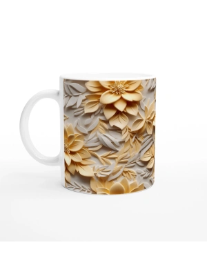 Sarı Tonlarda Işıltılı Rölyef Çiçekli Kupa Bardak