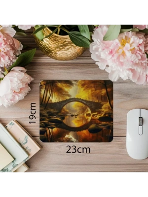Sarı Yapraklı Huzur Dolu Köprü Mouse Pad - 19x23 cm 2 mm Dikdörtgen İthal Baskılı Mouse Pad