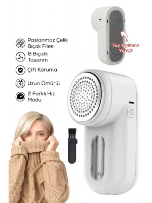 ® Şarjlı 2 Hızlı 6 Bıçaklı Tüy ve Tiftik Temizleme Makinesi