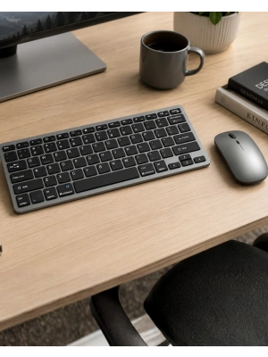 Şarjlı Kablosuz Klavye ve Mouse Seti Kompakt Taşınabilir Tasarım