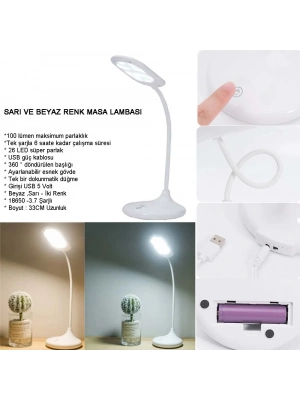 Şarjlı Sarı Ve Beyaz Renk Masa Lambasi Wt-005