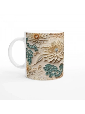 Sarmal Desenli Krem Çiçekli Kupa Bardak