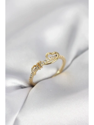 ® Sarmal Kalp Model Zirkon Taşlı Gold Renk Kadın Yüzük