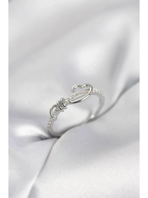 ® Sarmal Kalp Model Zirkon Taşlı Gümüş Renk Kadın Yüzük