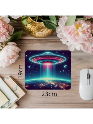 Sci-Fi Tarzı Işıklı UFO Mousepad - 19x23 cm 2 mm Dikdörtgen İthal Baskılı Mouse Pad
