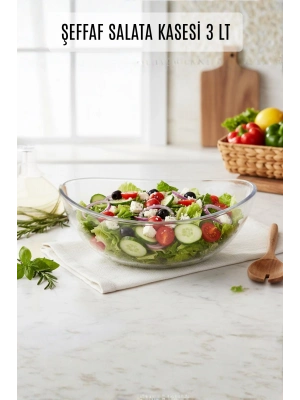Şeffaf Akrilik Salata Kasesi 25 x 32 x 12 cm – 3 Lt