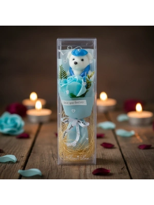 Şeffaf Kutulu Ayıcıklı Gül Buketi