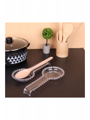 Şeffaf Plastik Boncuklu Kelepçe Kaşık Çırpıcı Altlığı 28 Cm Royaleks