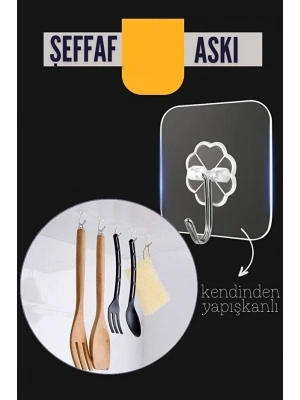 Şeffaf Yapışkanlı Askı, Mutfak Banyo Duvar Askısı, Çivisiz Pratik Kanca Seti