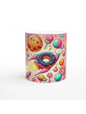 Şekerli Uzay Macerası Temalı Çocuklara Özel Baskılı Kupa Bardak