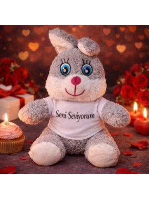 Seni Seviyorum Tişörtlü Sevimli Peluş Tavşan