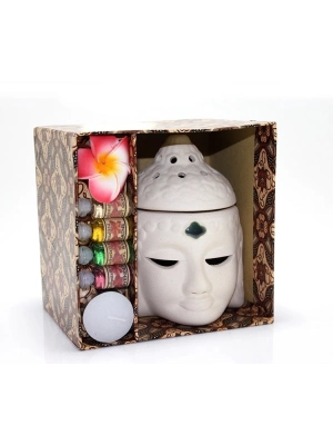 Seramik Buda Büstü Buhurdanlık Seti No:03
