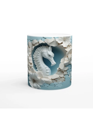 Seramik Stilinde Denizatı ve Çiçekli Su Altı Temalı Kupa Bardak
