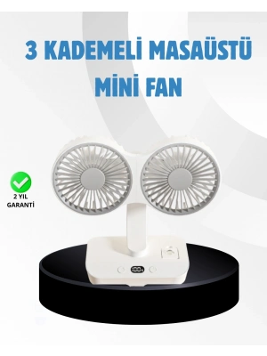 Sessiz Çalışan USB Şarjlı Çift Kafalı Masaüstü Fan – Ev ve Ofis İçin
