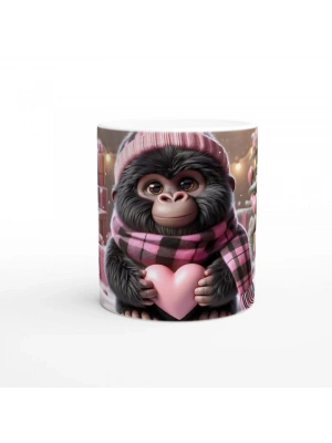 Sevgi Dolu Bebek Goril Temalı Kış Konseptli Baskılı Kupa Bardak