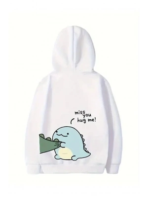 Sevgililer Günü Baskılı Oversize Kapüşonlu Sweatshirt Hoodie - Beyaz