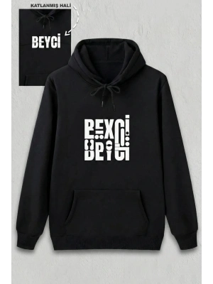 Sevgililer Günü Beyci Hediye Baskılı Oversize Kapüşonlu Sweatshirt - Siyah