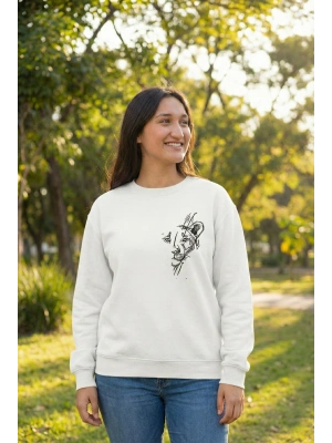 Sevgililer Günü Özel Bisiklet Yaka Baskılı Oversize Sweatshirt - Beyaz