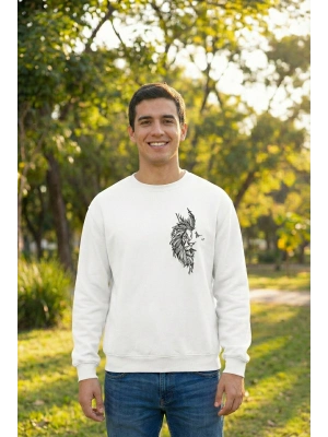 Sevgililer Günü Özel Bisiklet Yaka Baskılı Oversize Sweatshirt - Beyaz