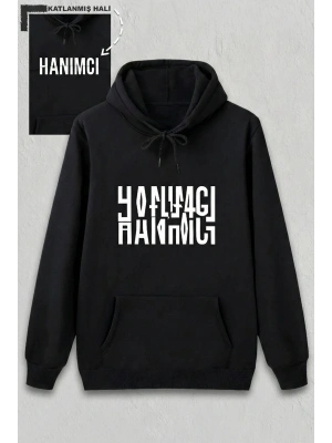 Sevgililer Günü Özel Kapüşonlu Hanımcı Baskılı Oversize Sweatshirt - Siyah