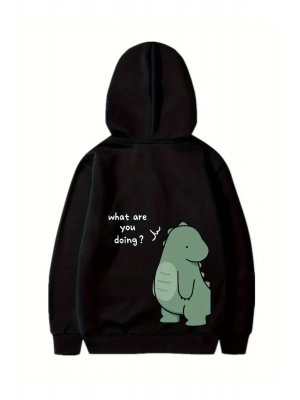 Sevgililer Günü Özel Unisex Kapüşonlu Baskılı Oversize Sweatshirt - Siyah