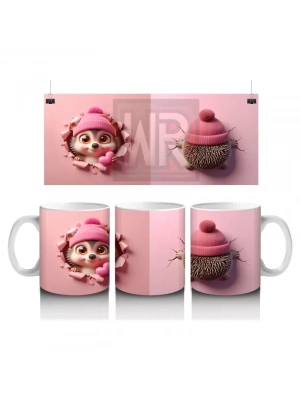 Sevimli Bebek ve Bere Takmış Oyuncak Kirpi – Baskılı Kahve Kupası