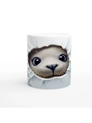 Sevimli Fok Yavrusu ve Çiçek Desenli Su Altı Temalı Kupa Bardak