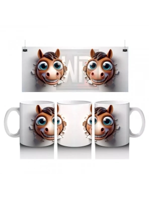Sevimli Gözlü İkiz At Maskotları – Baskılı Kahve Kupası
