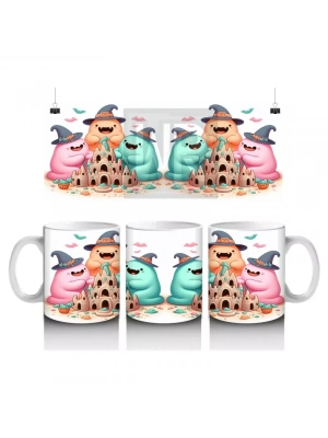 Sevimli Hayalet ve Dinozor Kostümlü Çocuklara Özel Cadılar Bayramı Baskılı Kupa Bardak