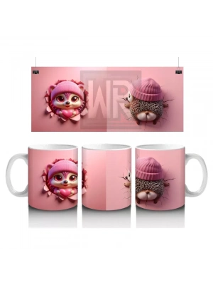 Sevimli Kız Maskot ve Ponponlu Örgü Bere Figürü – Baskılı Kahve Kupası