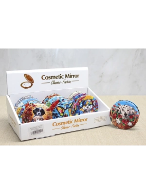 Sevimli Köpek Tasarımlı Taşlı İnce El Aynası Yuvarlak