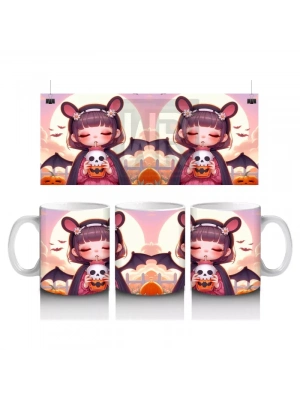 Sevimli Kostümlü Kız Çocuk Figürlü Tatlı Cadılar Bayramı Baskılı Kupa Bardak