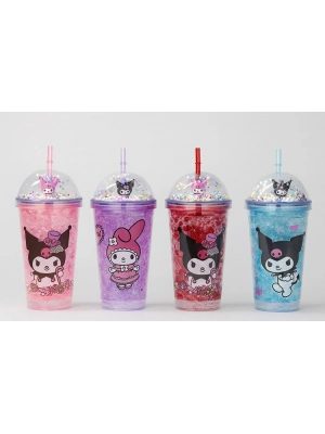 Sevimli Kuromi Pipetli Işıklı Boncuklu Suluk Bardak 400 ml