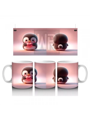 Sevimli Penguen Maskotlar Ön ve Arka Görünüm – Baskılı Kahve Kupası