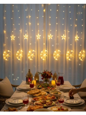 ® Sıcak Beyaz Ay Yıldız Işık Zinciri Parti Düğün Ramazan Dekoru