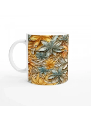 Sıcak Tonlarda Hareketli Çiçek Desenli Kupa Bardak