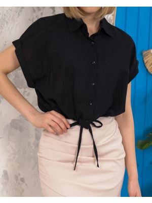 Sıfır kollu bağlamalı crop gömlek siyah s255359